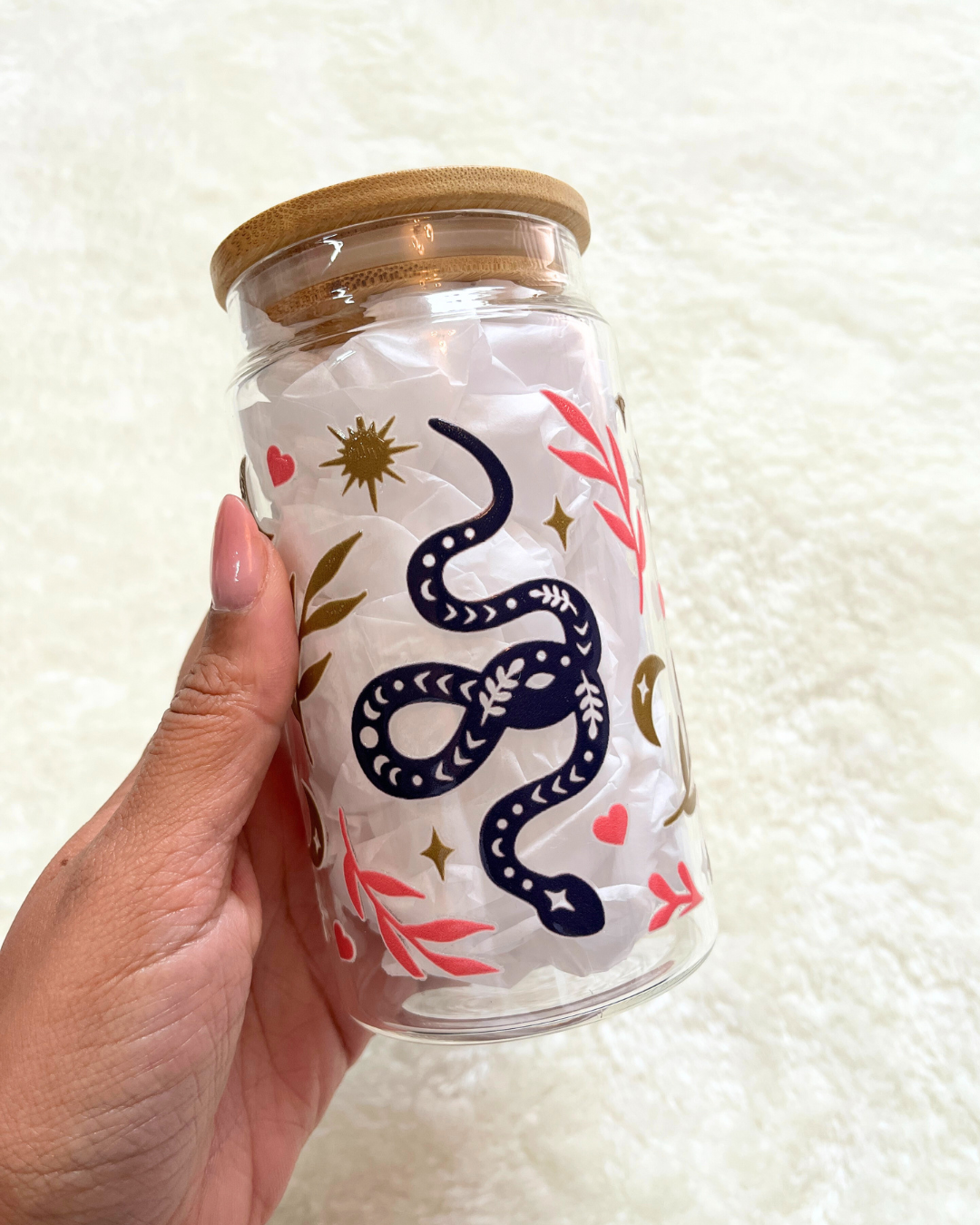 Boho Snakes Glass Can