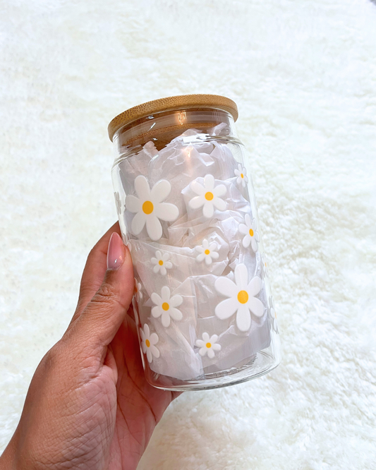 Daisies Glass Can