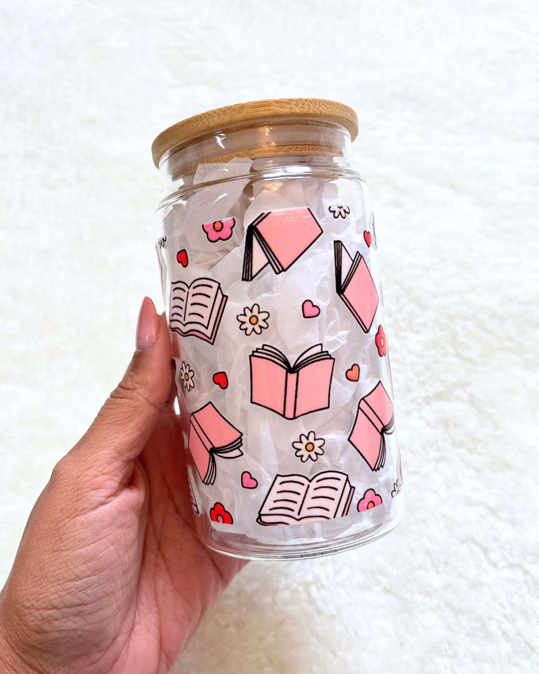 Happy Books Glass Can
