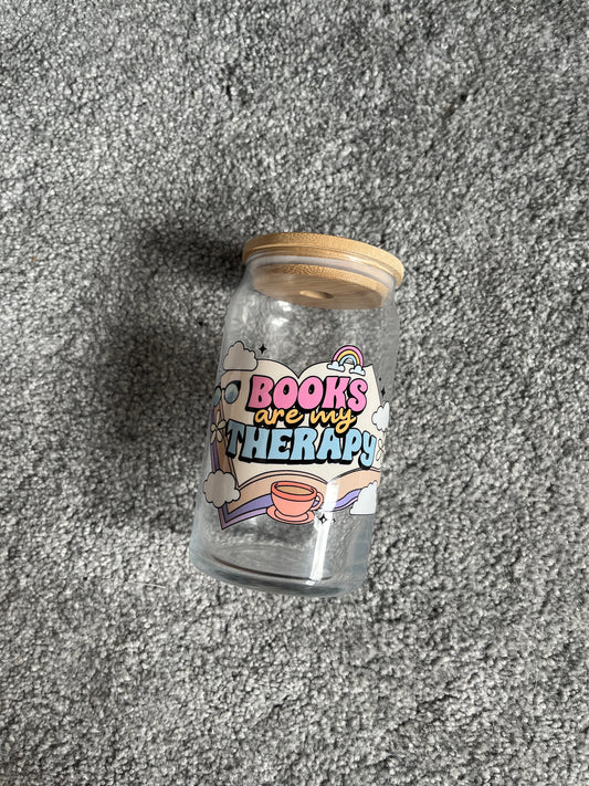 Books Are My Therapy Glass Can