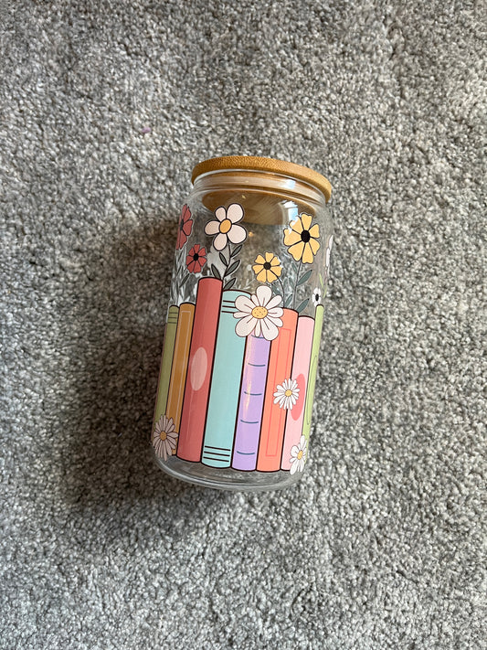 Books and Flowers Glass Can