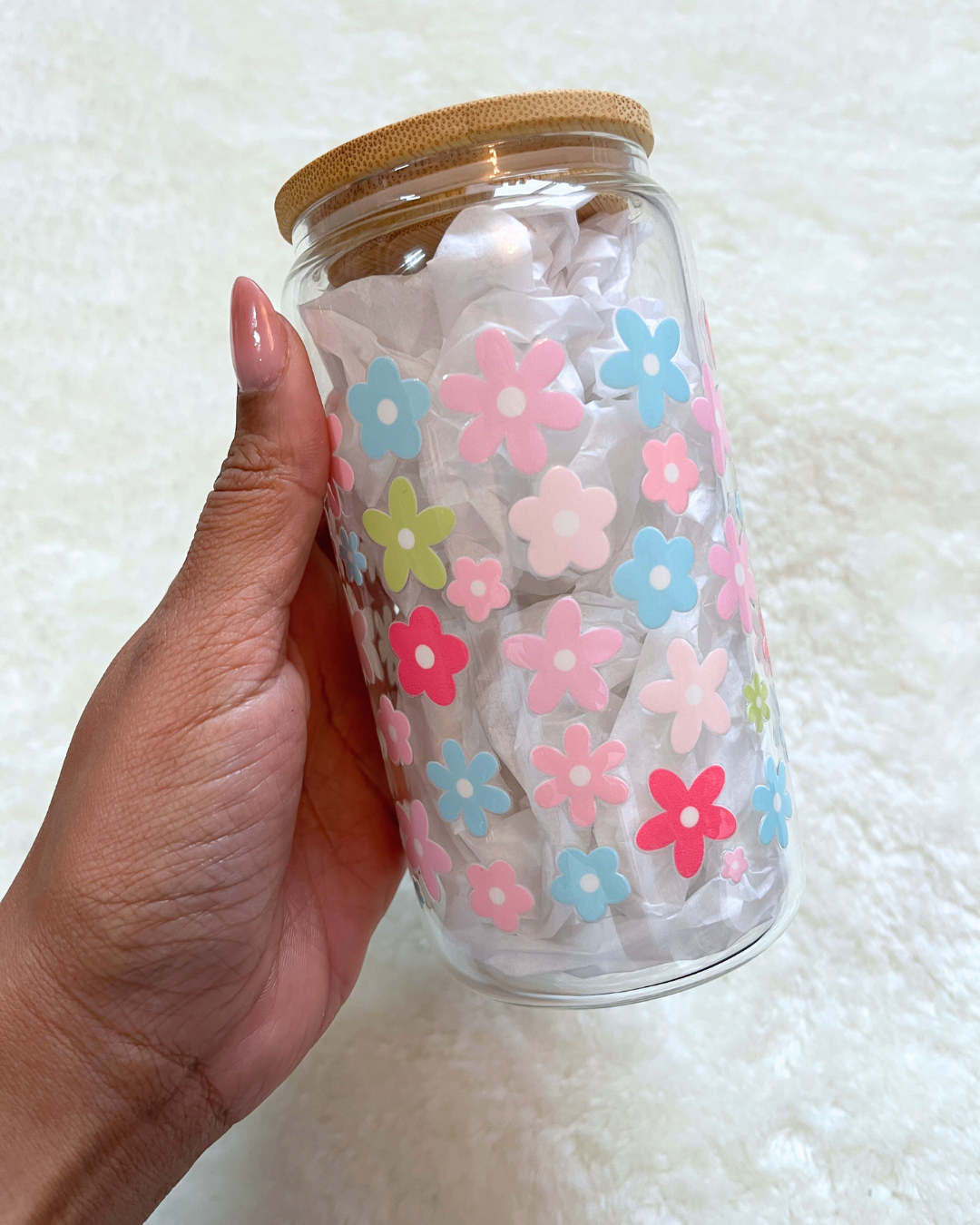 Spring Flowers Glass Can