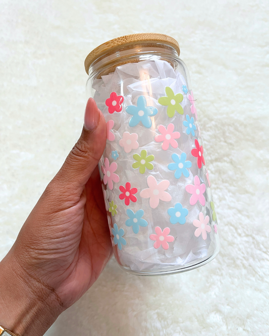 Spring Flowers Glass Can