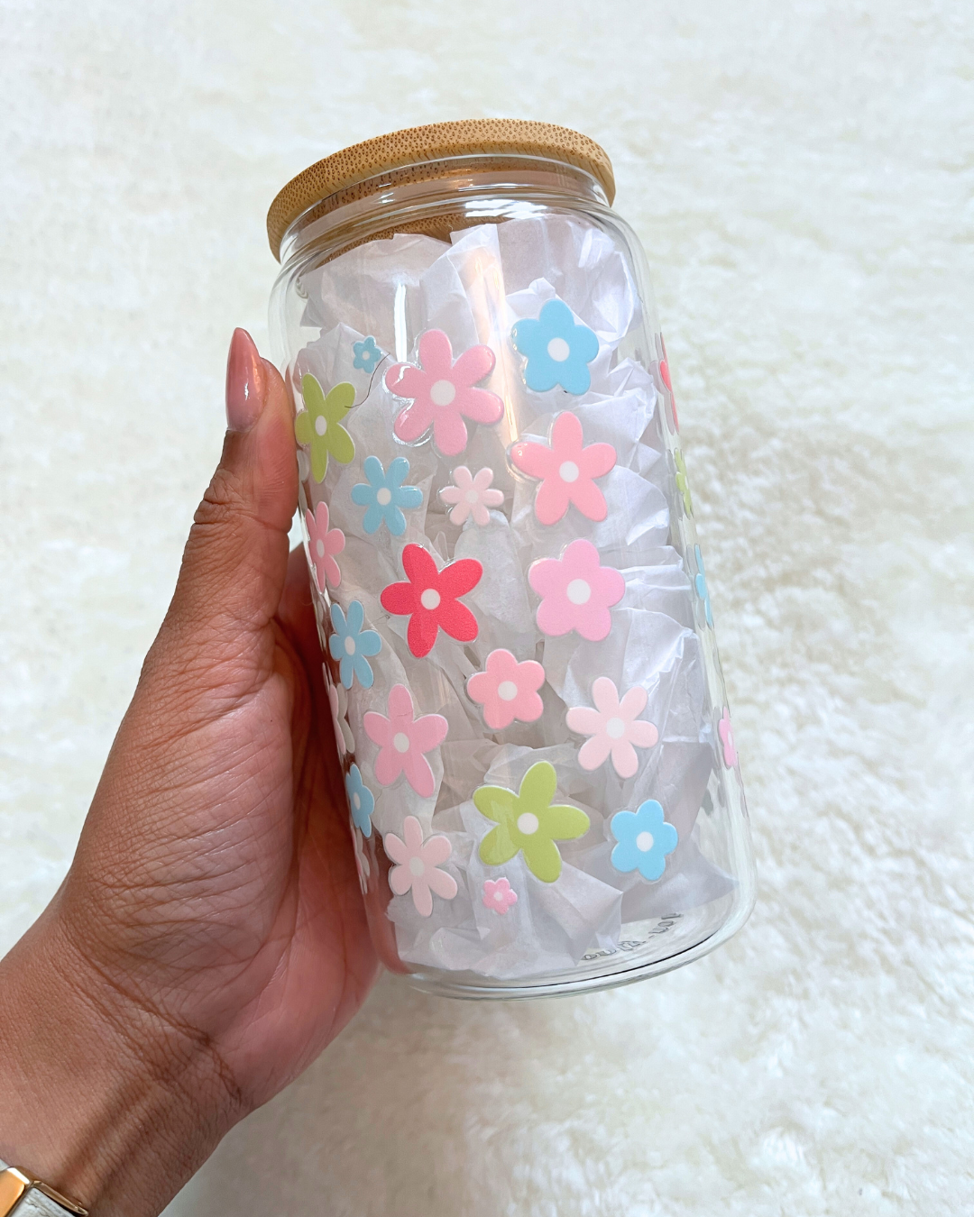 Spring Flowers Glass Can