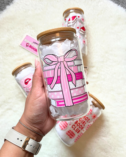 Pink Book Stack Glass Can