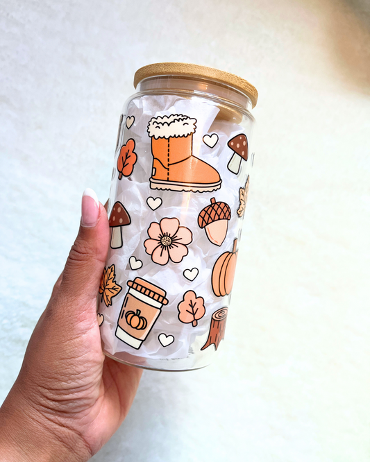 Cozy Fall Glass Can