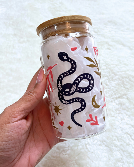 Boho Snakes Glass Can