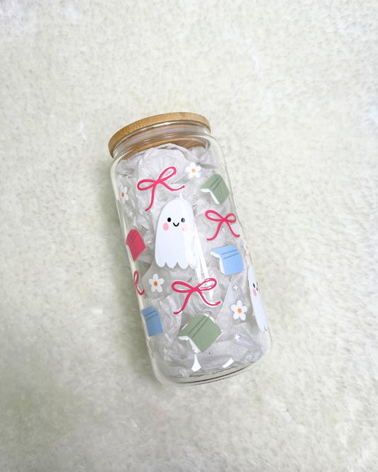 Bookish Ghostie Glass Can