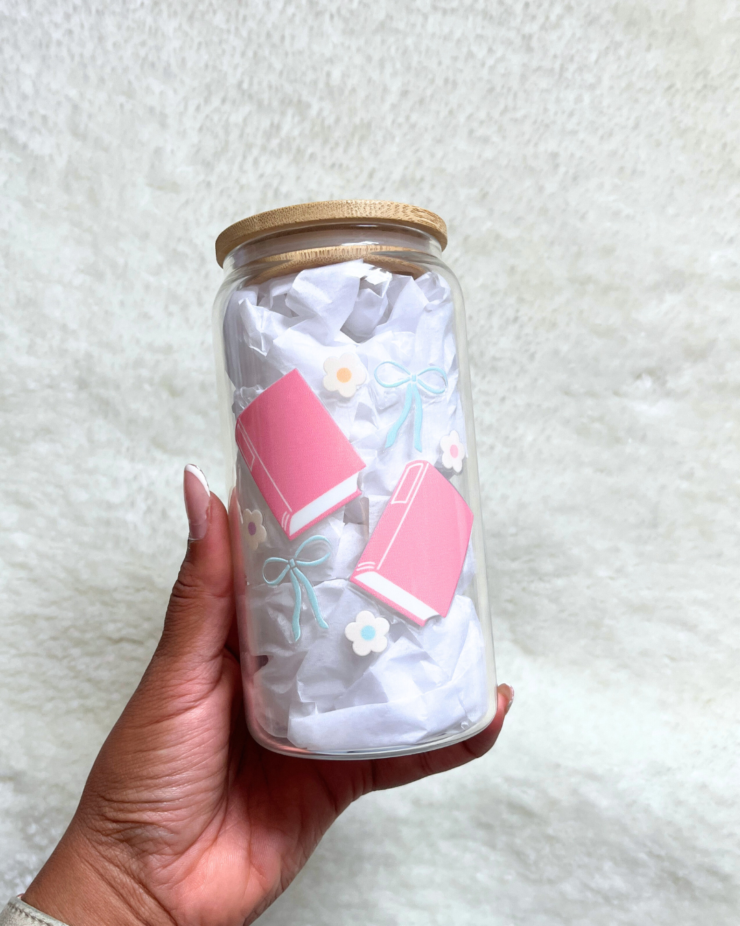 Books and Bows Glass Can