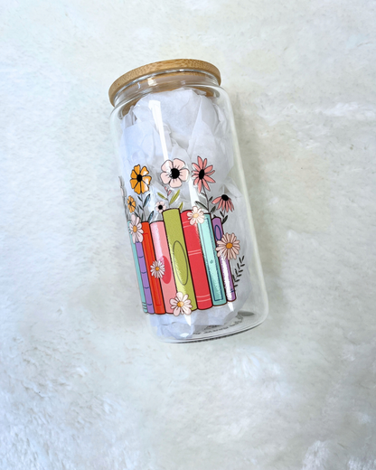 Books and Flowers Glass Can