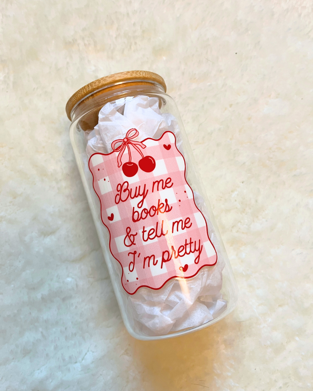 Buy Me Books Glass Can