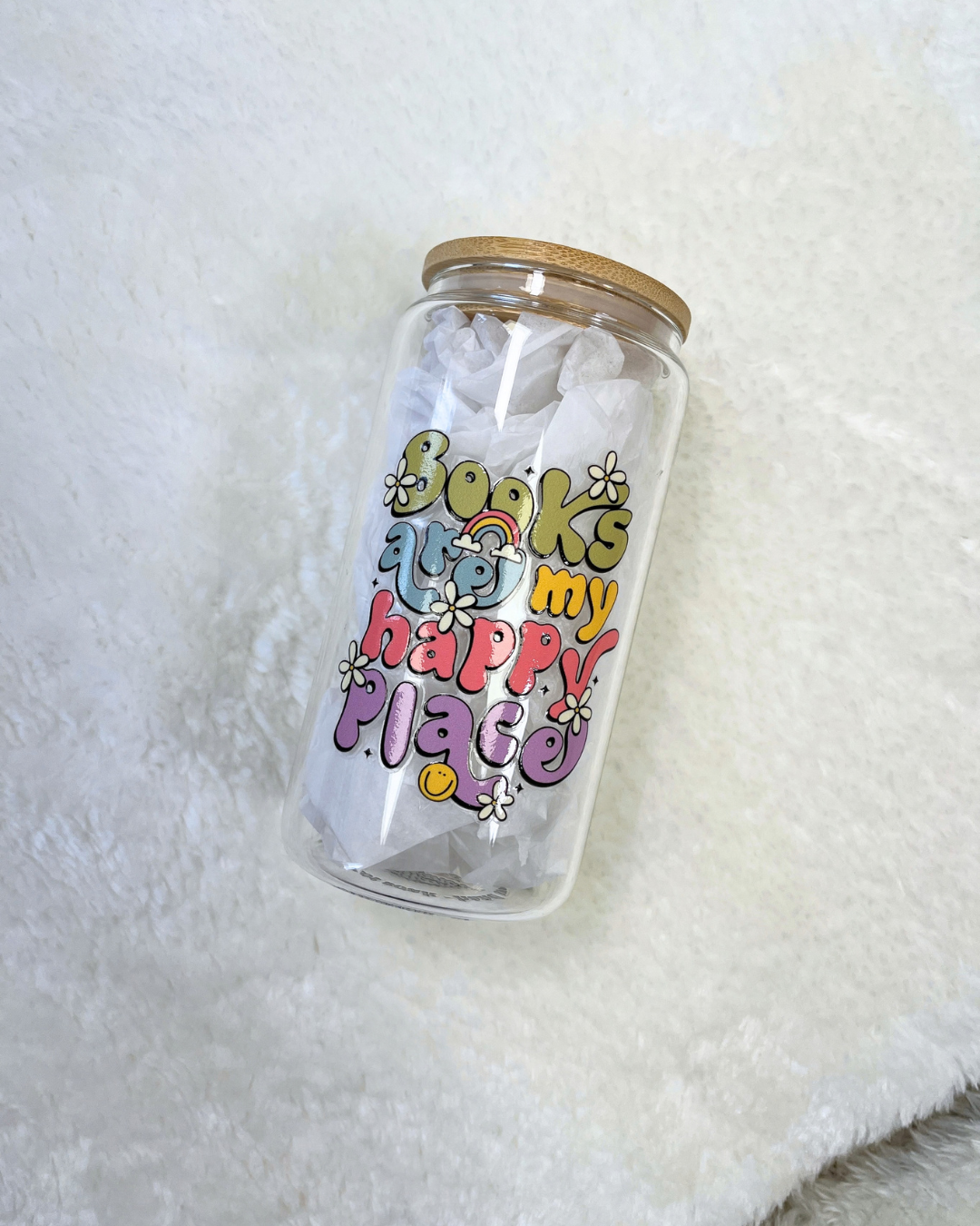Books Are My Happy Place Glass Can