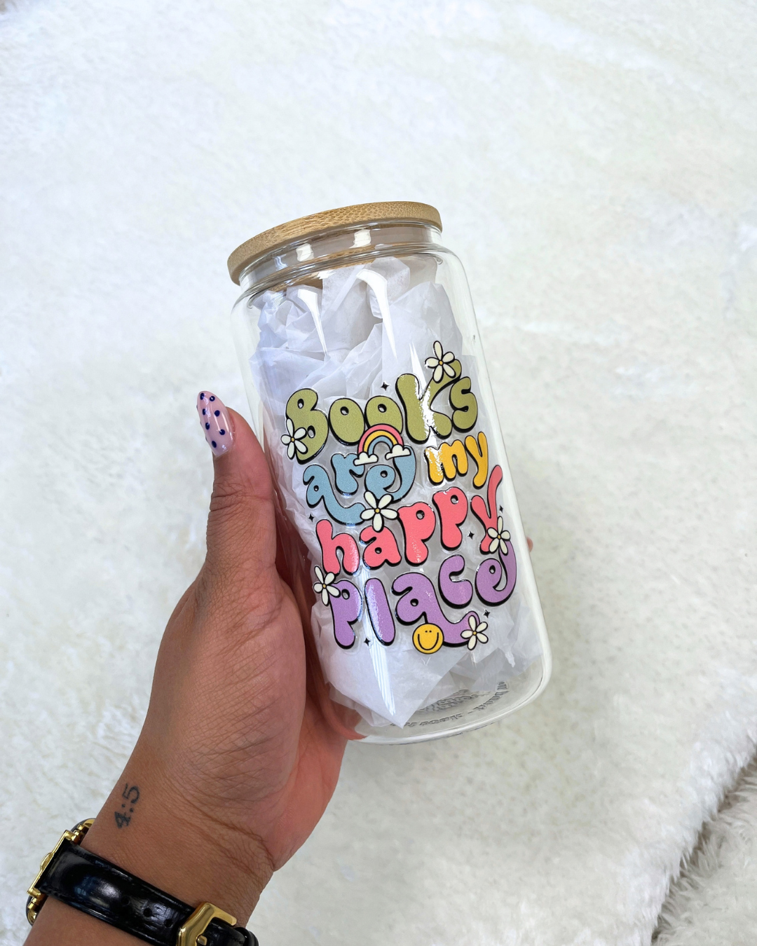 Books Are My Happy Place Glass Can
