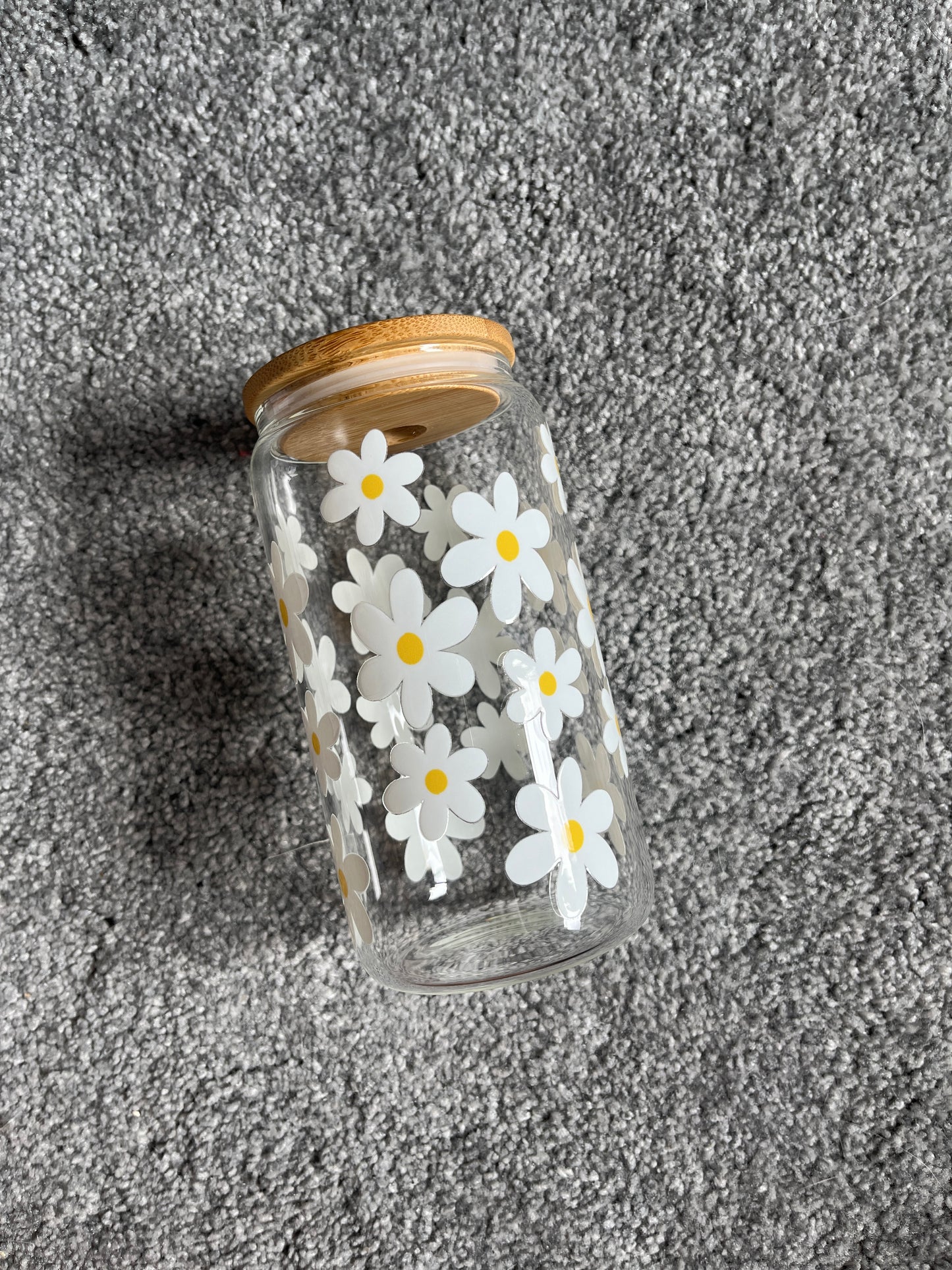 Daisies Glass Can