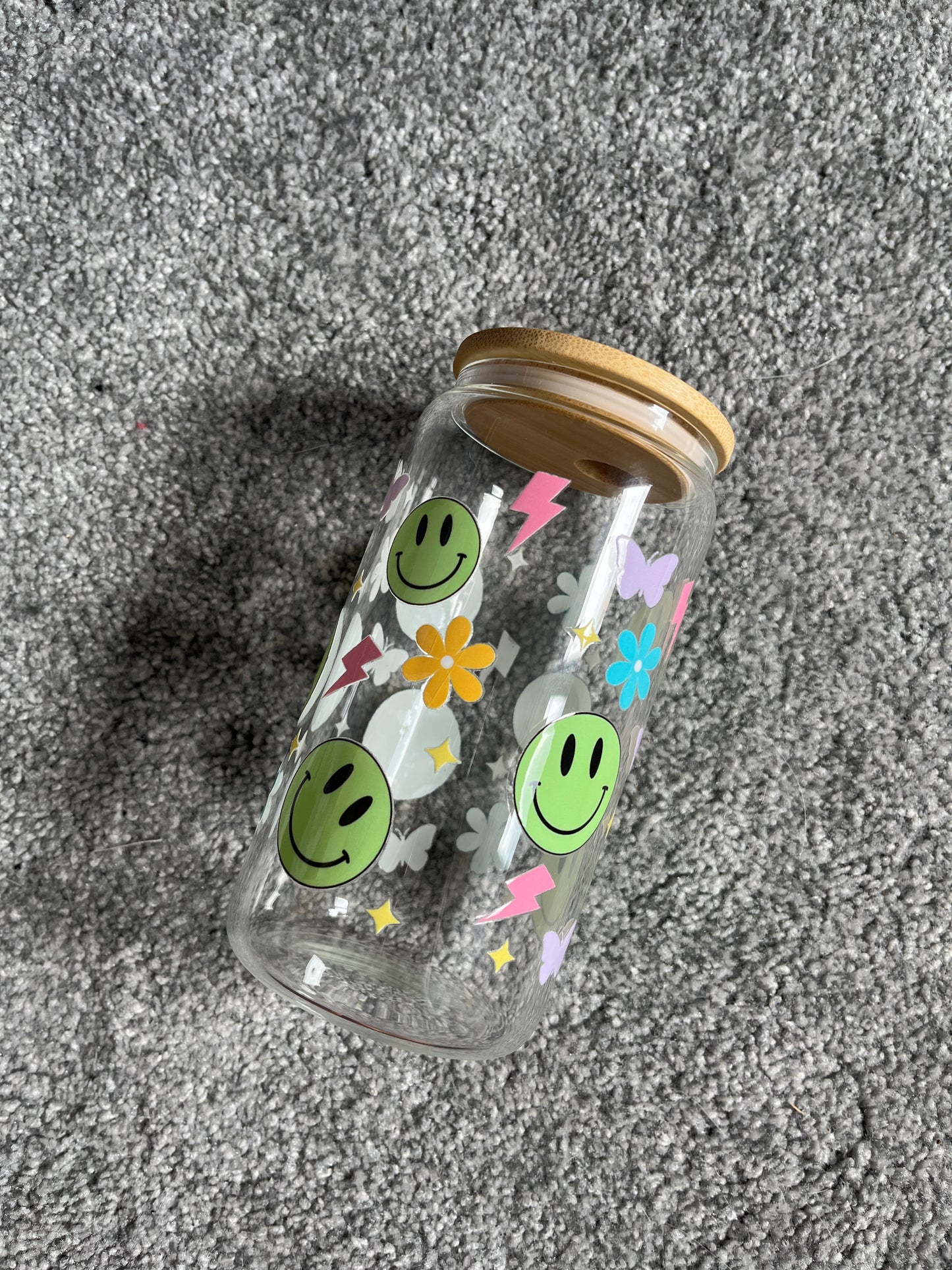 Retro Smiles and Doodles Glass Can