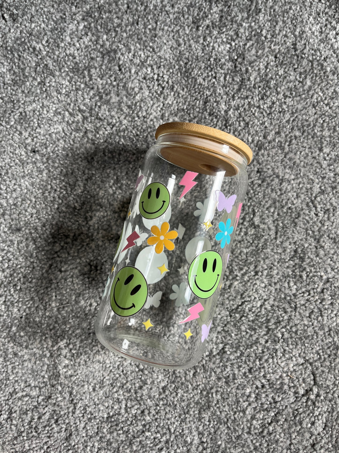 Retro Smiles and Doodles Glass Can