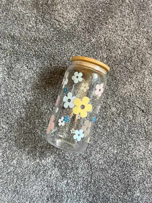 Pastel Flowers Glass Can