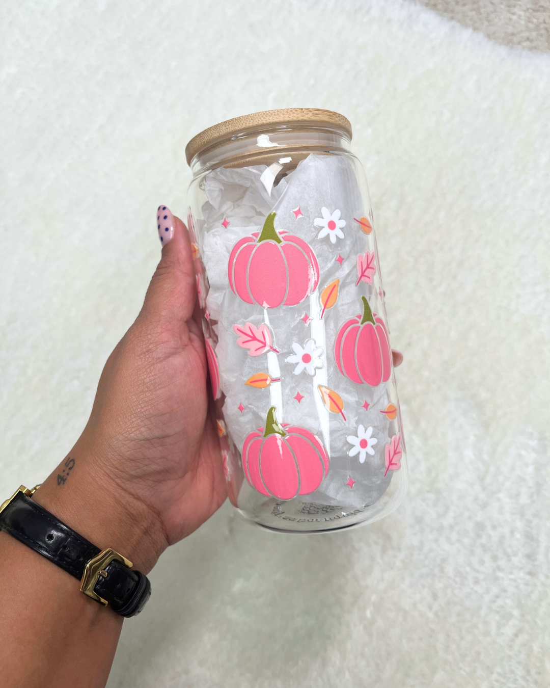 Pink Pumpkins Glass Can