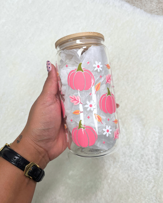 Pink Pumpkins Glass Can