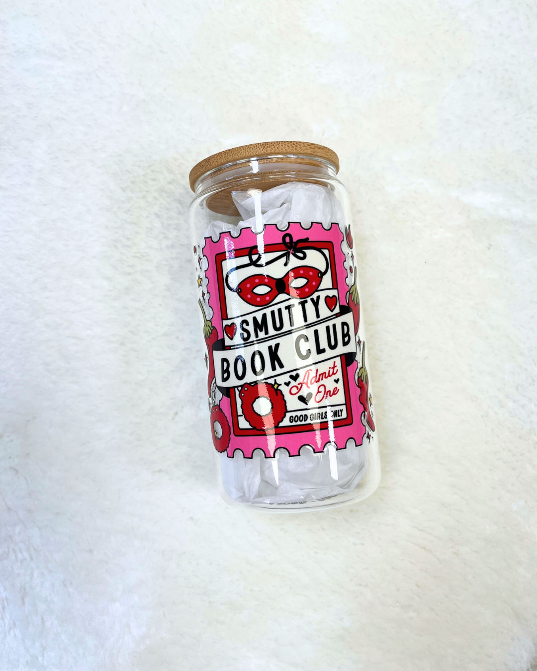 Smutty Book Club Glass Can