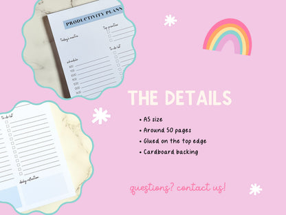 A5 Blue Productivity Planner: Daily To-Do List Notepad